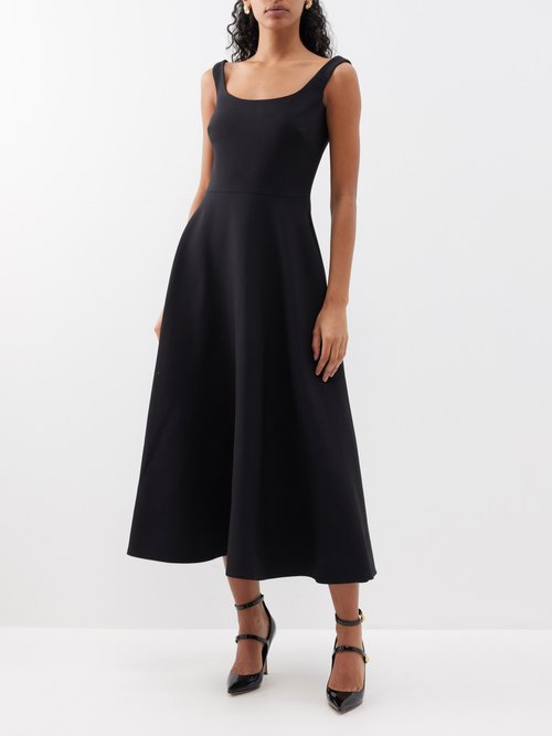 Valentino Off-shoulder Wool-blend Crepe Midi Dress In Black