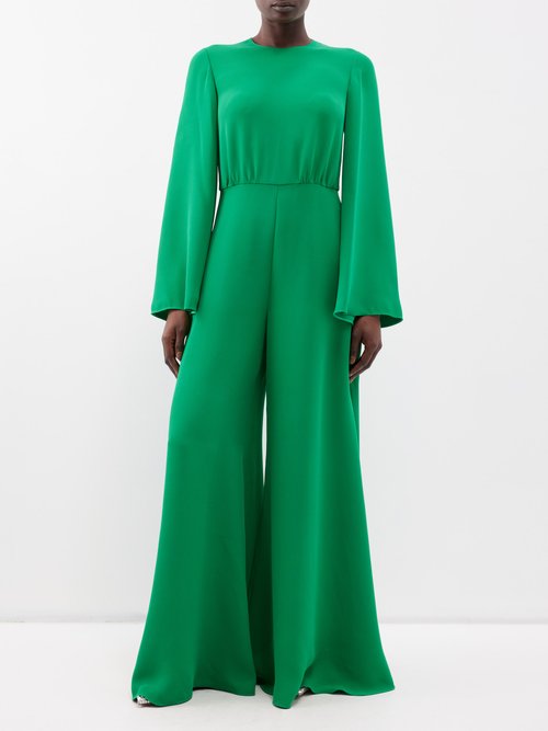Valentino Silk-crepe Wide-leg Jumpsuit In Green