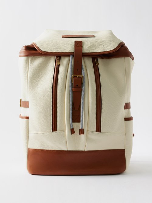 Brunello Cucinelli Suede-trimmed Full-grain Leather Backpack In Neutrals