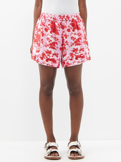 by walid - sienna rose-print linen shorts womens pink