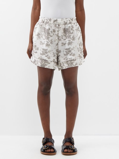 by walid - sienna rose-print linen shorts womens grey
