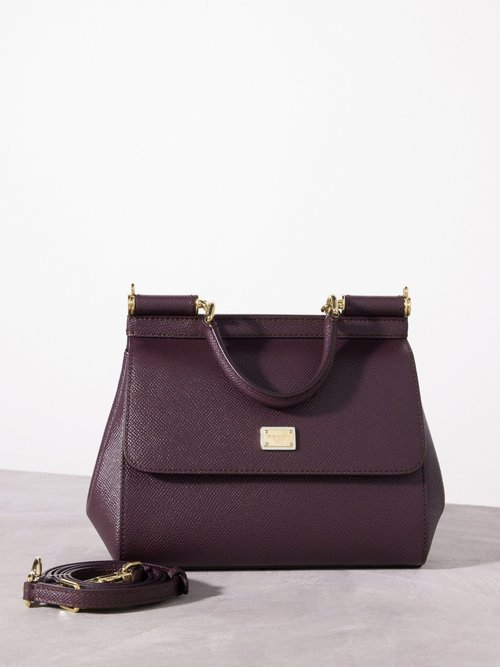 Dolce & Gabbana Sicily Small Grained-leather Handbag In Burgundy