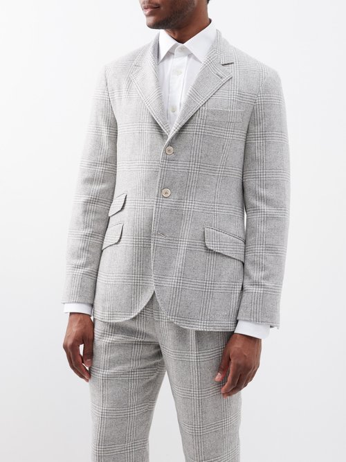Brunello Cucinelli Single-breasted Prince Of Wales-check Suit In Grey