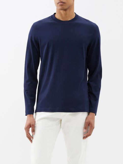 Brunello Cucinelli Cotton-jersey Long-sleeved T-shirt In Blue