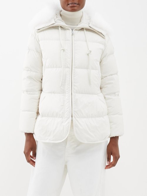 Moncler Locustelle Short Parka With Faux Fur Ruff In White