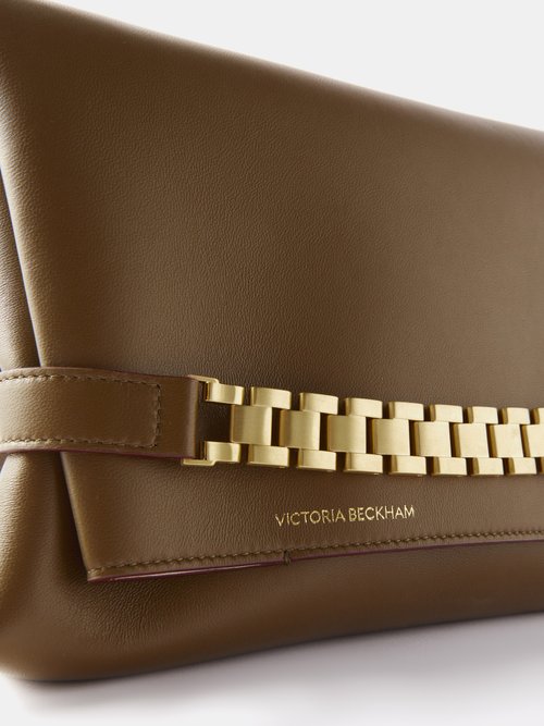 Victoria Beckham Chain Pouch With Strap Khaki Leather Shoulder Bag