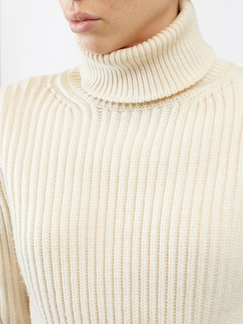 Shop Dolce & Gabbana High-neck Ribbed-knit Wool Sweater In Ivory