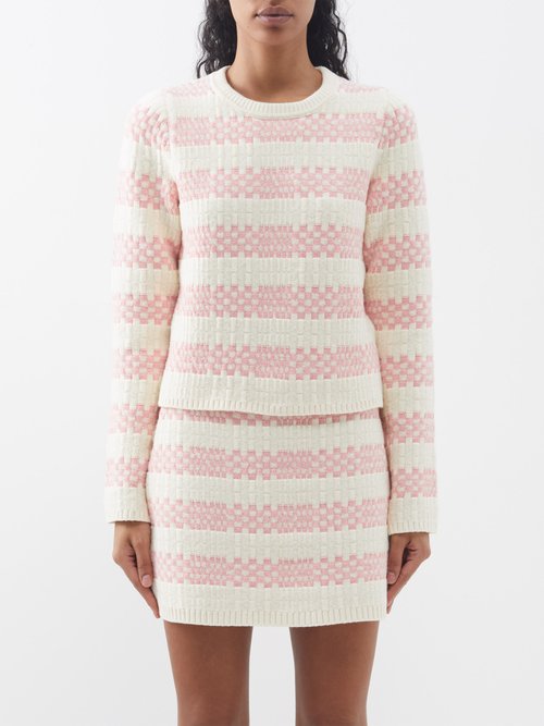 clea - naya cropped jacquard-knit sweater womens cream pink