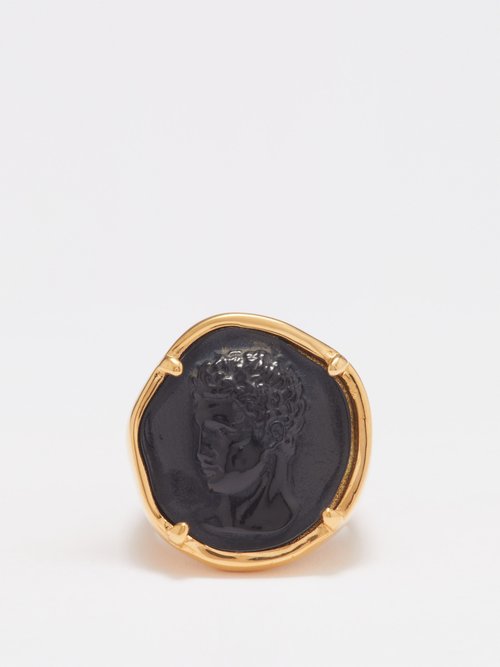 Hermina Athens Hermis Onyx & Gold-vermeil Ring In 01bk
