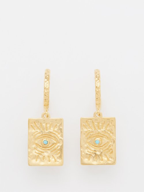 Hermina Athens Holly Hammered Gold-vermeil Hoop Earrings In Blue Gold