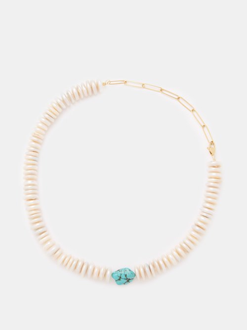 Hermina Athens Kira Pearl, Howlite & Gold-vermeil Necklace In White Blue