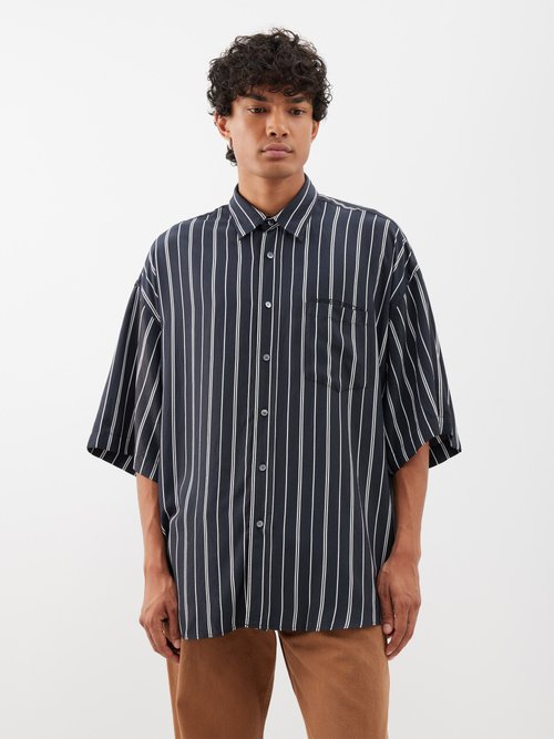 Acne Studios Striped Short-sleeve Shirt In Black | ModeSens