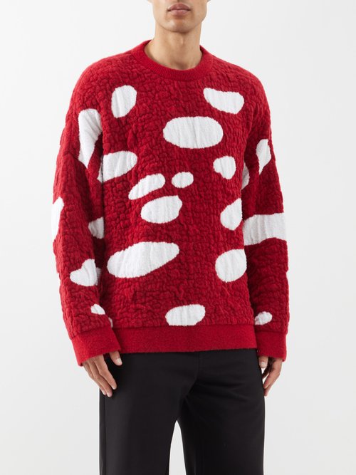 Loewe Mushroom-jacquard Textured-knit Sweater In Red
