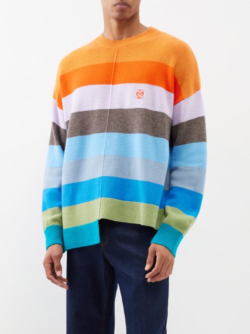 Loewe Men's Multicolor Block Striped Asymmetric Sweater