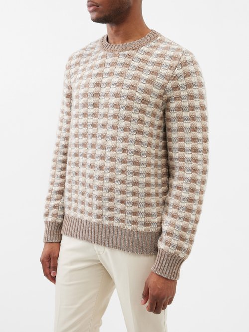 Chez Grid-knit Cashmere Sweater