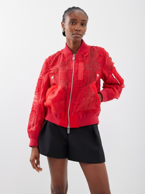 Sacai Bandana-embroidered Mesh Bomber Jacket | Smart Closet