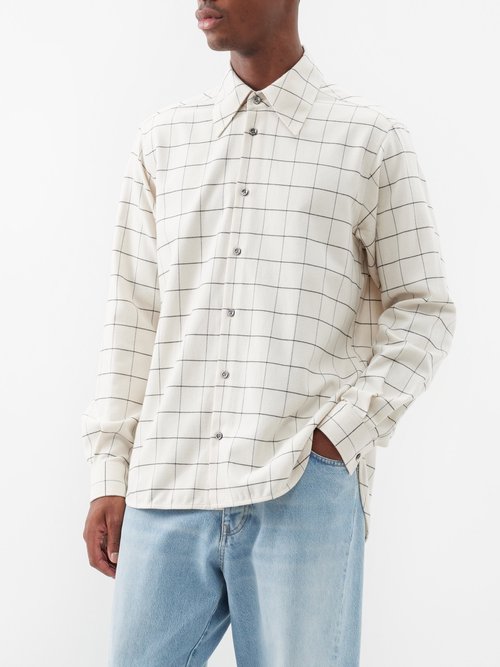 sunflower - please checked brushed-cotton shirt mens white multi