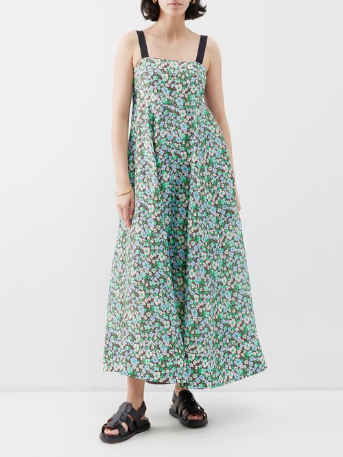 Lee Mathews - Meadow Floral-print Linen-blend Midi Dress - Womens - Green  Multi