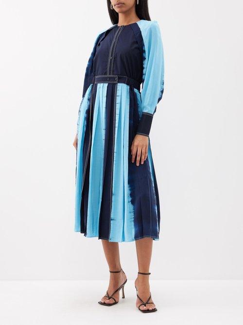 Lovebirds Gradient-print Panelled Silk-crepe Midi Dress In Blue