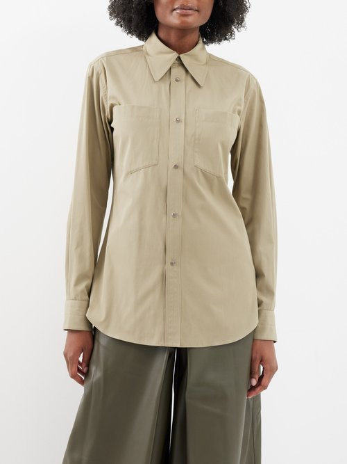 lemaire - patch pocket cotton-blend shirt womens light khaki