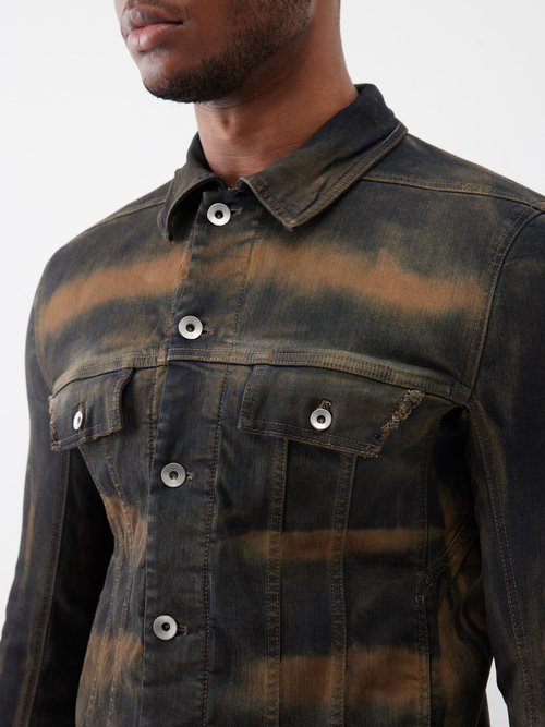 Rick Owens DRKSHDW Washed Denim Jacket with Leather Sleeves