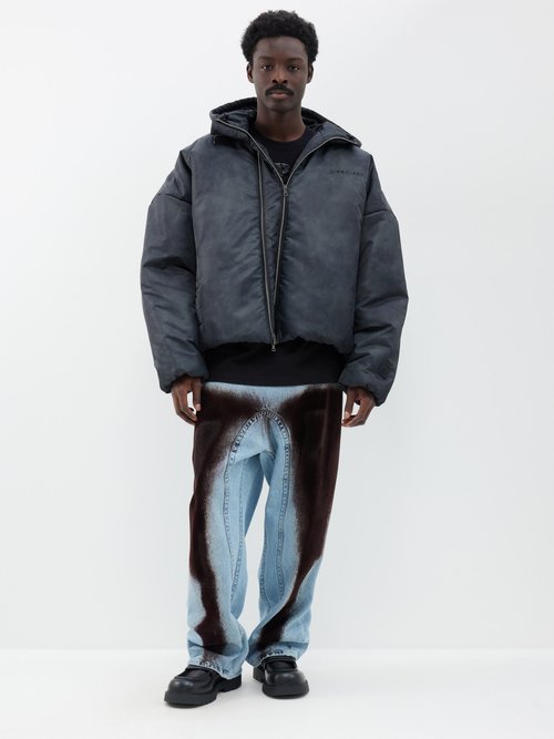 y/project - oversized double-zip collar nylon hooded jacket mens dark grey