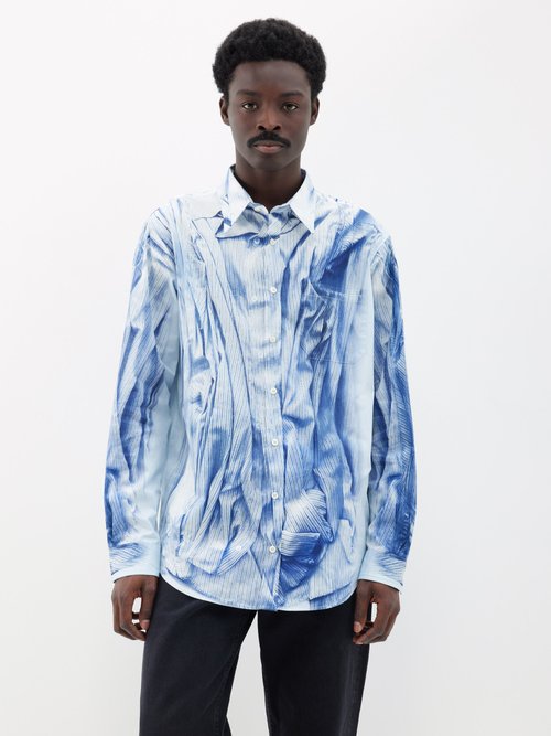y/project - compact-print cotton-poplin shirt mens light blue