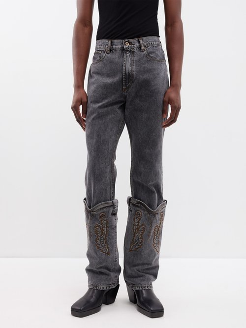 y/project - evergreen cowboy cuff organic-cotton jeans mens dark grey