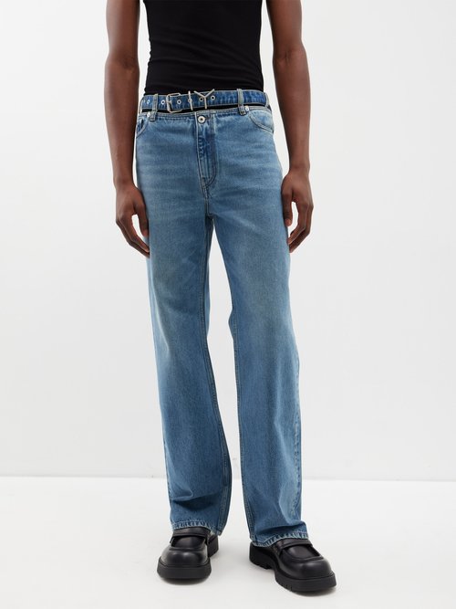 y/project - evergreen y-belt organic-cotton jeans mens blue