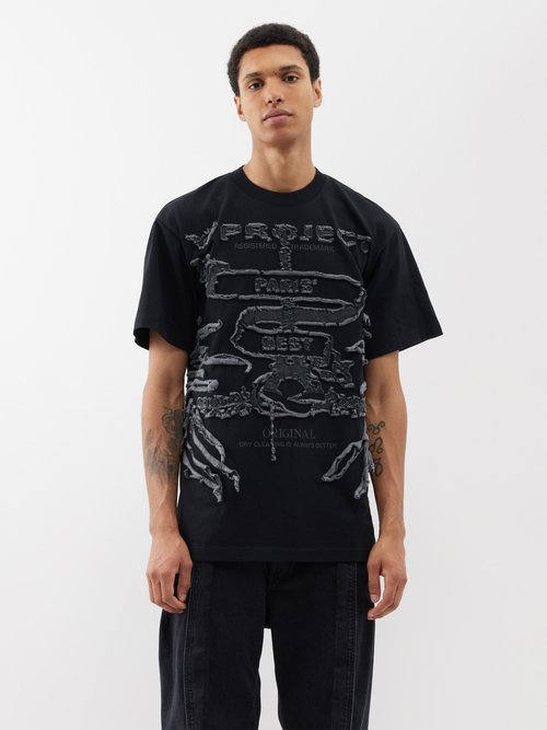 y/project - paris' best distressed cotton-jersey t-shirt mens black