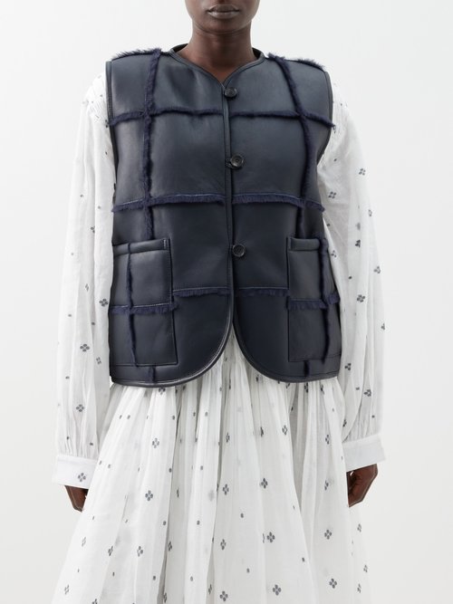 Cawley Studio Ella Reversible Shearling Gilet In Navy | ModeSens