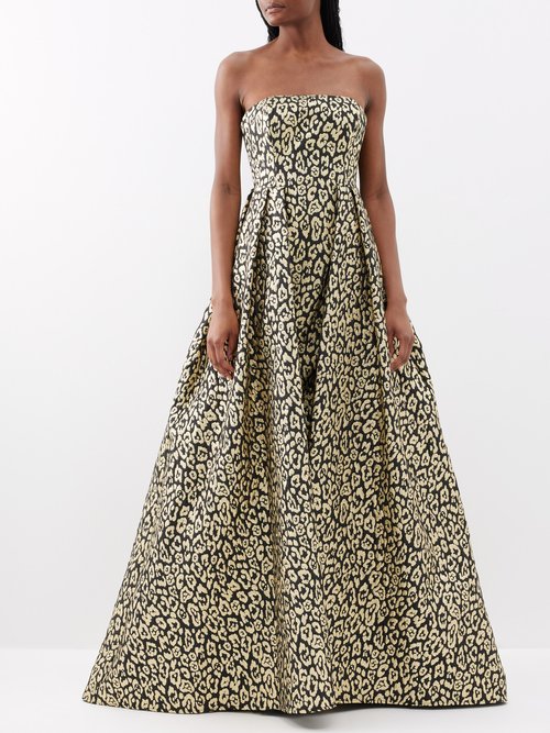 Carolina Herrera Leopard-jacquard Cloqué Strapless Gown