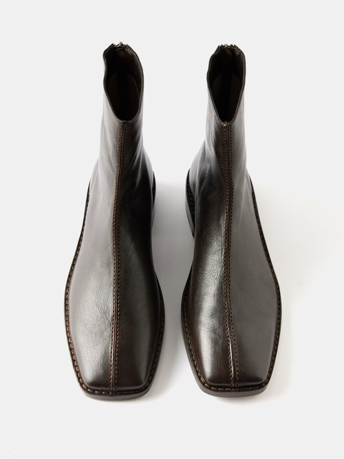 Lemaire Brown Piped Zipped Boots | ModeSens