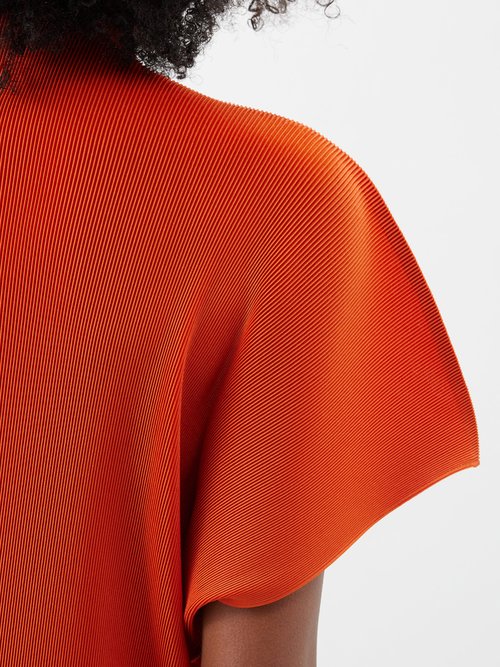 Pleats Please Issey Miyake - High-Neck Technical-pleated Top - Womens - Orange