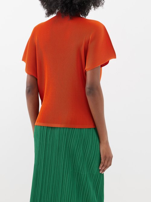 Pleats Please Issey Miyake - High-Neck Technical-pleated Top - Womens - Orange