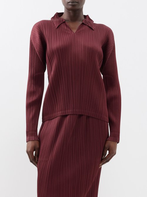 Open-collar Technical-pleated Top