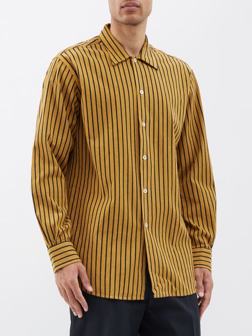 massimo alba - jason pinstriped cotton shirt mens yellow stripe