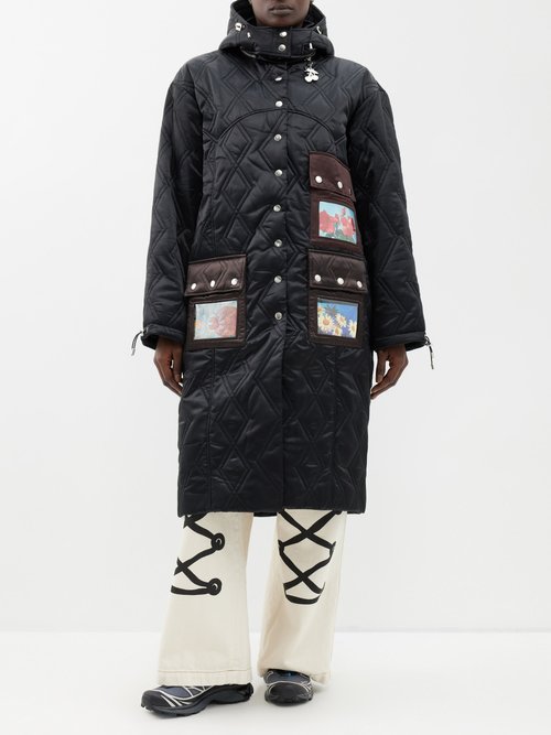 chopova lowena - heli flap-pocket quilted padded longline jacket womens black