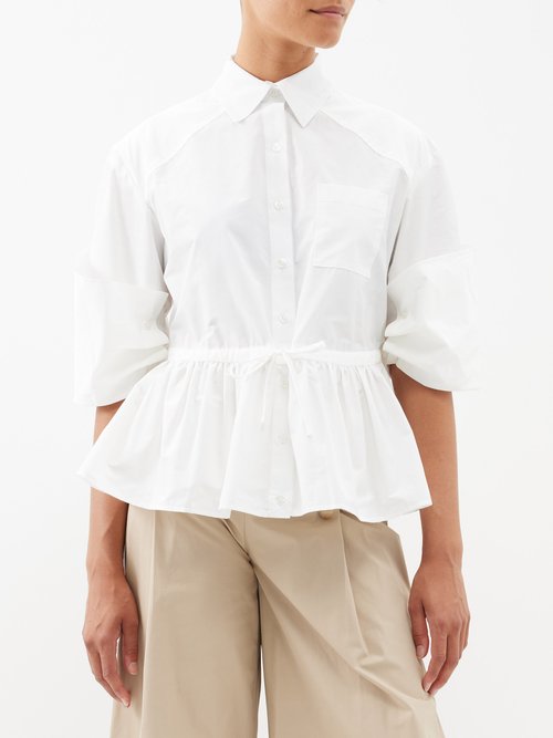 rosie assoulin - peplum-hem taffeta shirt womens white