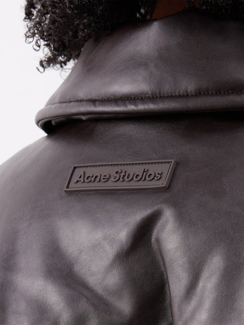 Acne Studios Onnea Faux Leather Down Bomber Jacket in Dark Brown