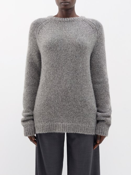 Totême Raglan-sleeve Chunky-knit Sweater In Gray