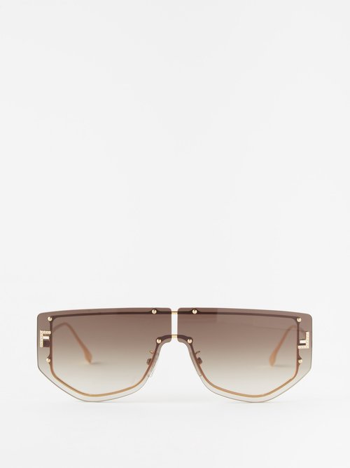Fendi - Fendi Code - Shield Sunglasses - Gold - Sunglasses - Fendi