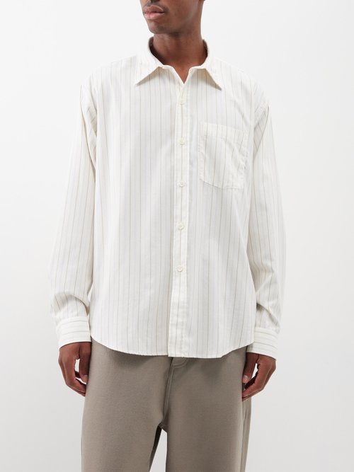 mfpen - executive striped cotton-blend shirt mens beige stripe