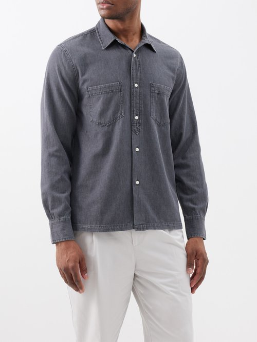 officine générale - alejandro patch-pocket chambray shirt mens grey