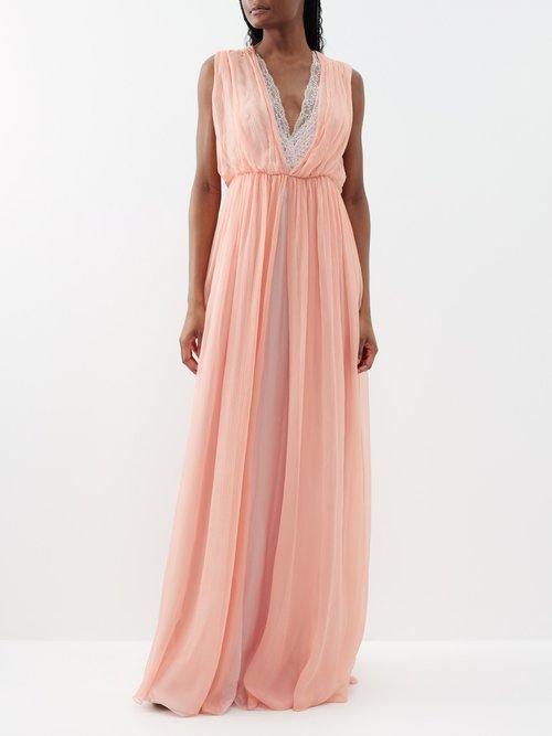 Gucci V-neck Silk-georgette Gown In Peach