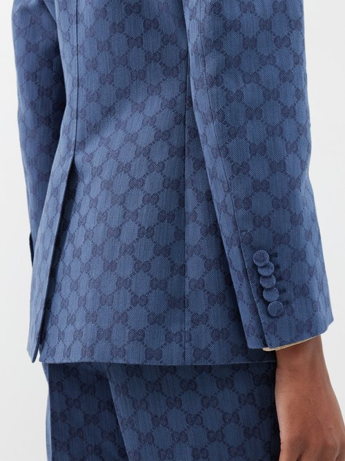 Blue GG-jacquard linen-blend single-breasted blazer, Gucci