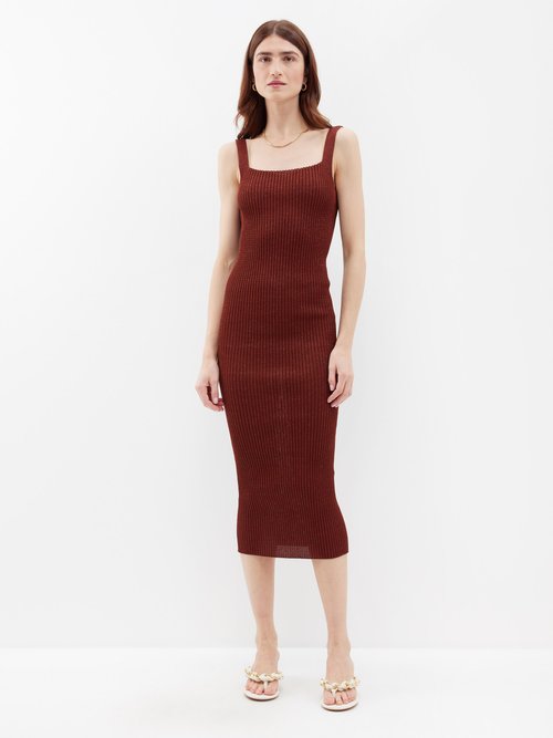 a. roege hove - emma ribbed cotton-blend midi dress womens brown