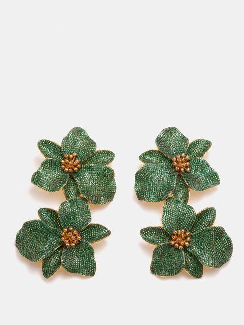 Begüm Khan – Botanical Garden Crystal Gold-plated Clip Earrings – Womens – Green Multi