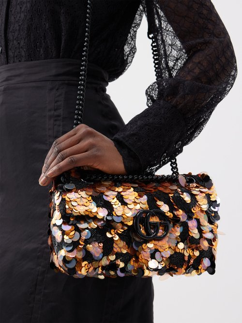 Gucci Gg-marmont Sequinned Canvas Shoulder Bag In Black Multi