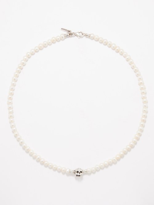 Emanuele Bicocchi Skull &pearl sterling-silver necklace